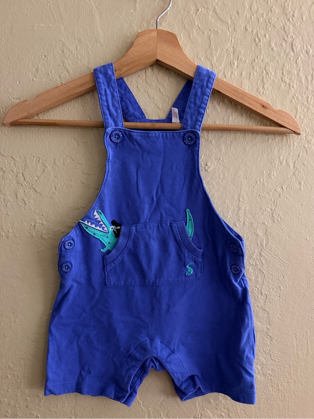 Joules Royal Blue Crocodile Appliqué Short Overalls - Picture 1 of 5